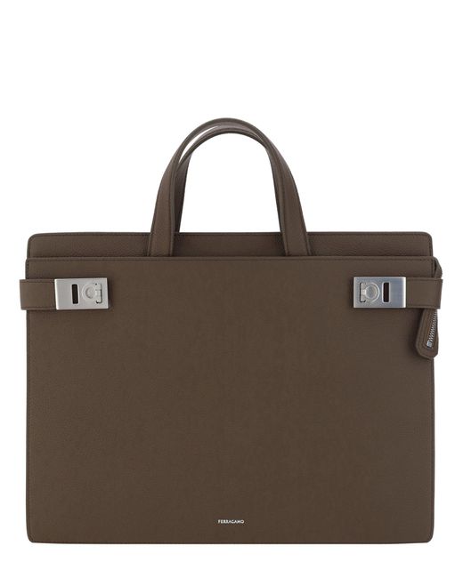 Ferragamo Brown Gancini Handbag for men