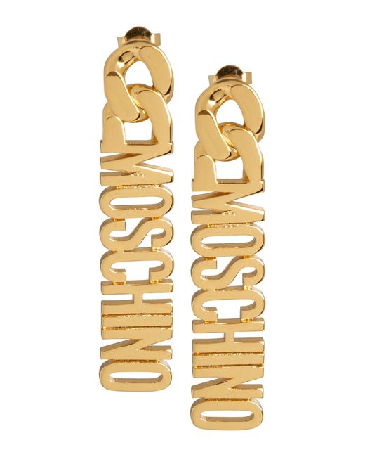 Moschino Metallic Lettering Logo Lettering Logo Earrings