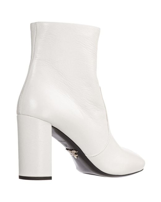 Prada Women's Leather Heel Ankle Boots Booties in White - Save 5% - Lyst