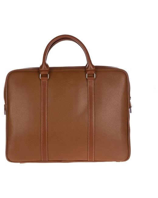 Longchamp Brown Briefcase Attaché Case Laptop Pc Bag Leather for men