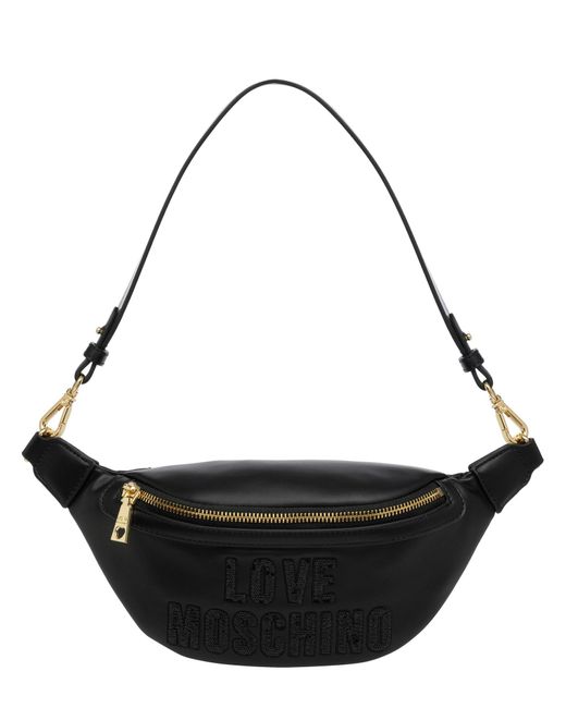 Love Moschino Black Sparkling Logo Belt Bag