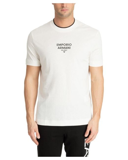 Emporio Armani White Rubberised-Logo Cotton T-Shirt for men