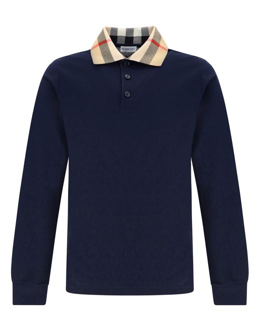 Burberry Blue Cody Long Sleeve Polo Shirt for men