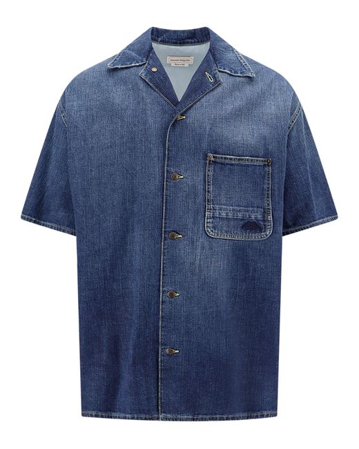 Alexander McQueen Blue Short Sleeve Shirt for men