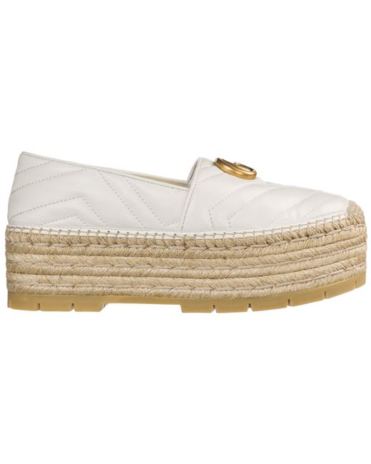 Gucci White Chevron Leather Espadrille With Double G