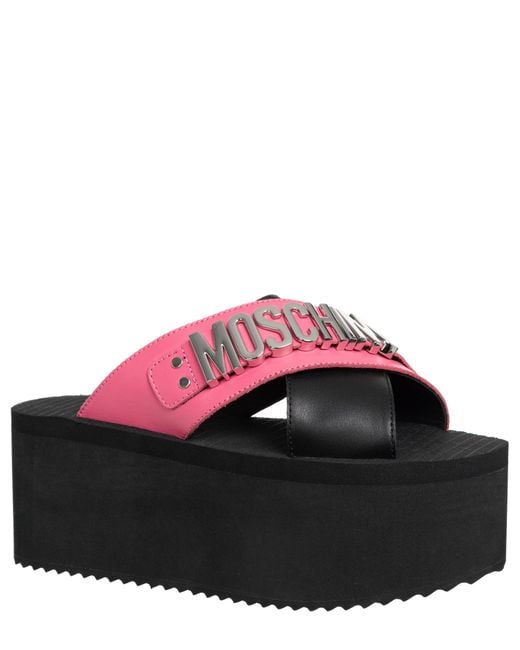Moschino Black Logo Lettering Wedges