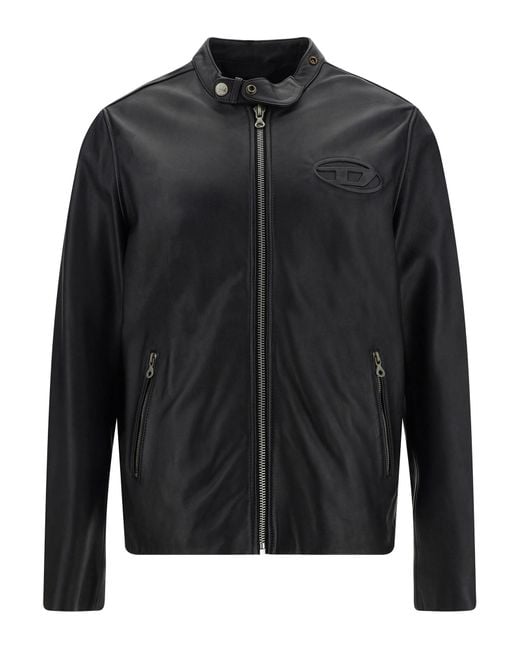 DIESEL Black L-metalo Leather Jackets for men