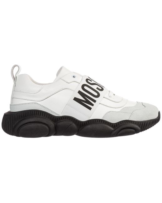 Moschino White Men's Shoes Leather Trainers Sneakers Teddy Run for men