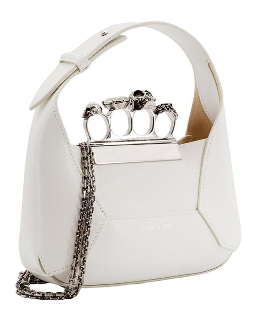 Alexander McQueen White Mini Jewelled Top-handle Bag