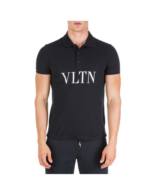 Valentino Garavani Black Vltn Print Polo Shirt for men