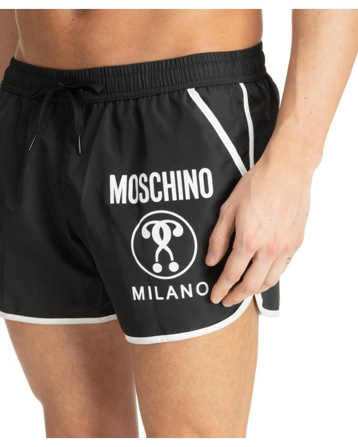 Moschino Black Double Question Mark Swim Shorts for men