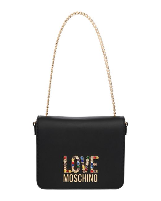 Love Moschino Black Rhinestone Logo Shoulder Bag