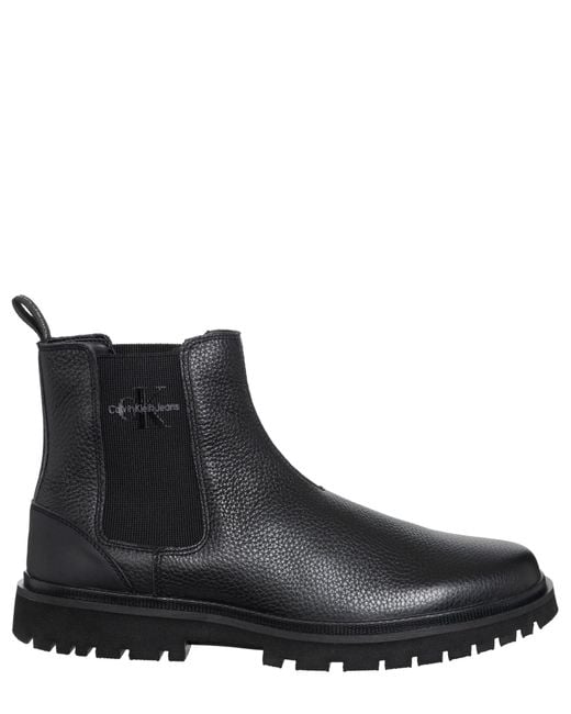 Calvin Klein Black Leather Ankle Boots for men