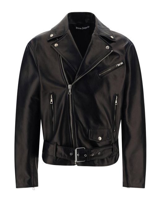 Palm Angels Black Biker Leather Jackets for men