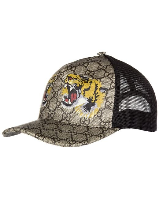 Gucci Natural Beige Tiger Print GG Supreme Baseball Cap for men