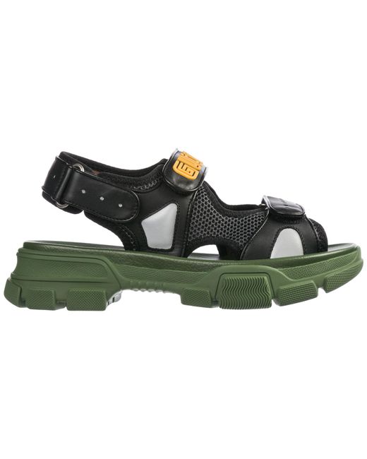 Gucci Black Leather And Mesh Sandals for men