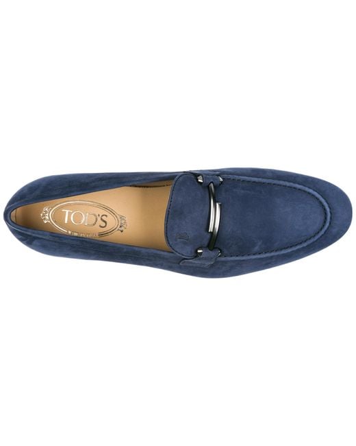 tods blue leather loafers