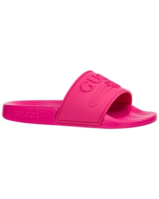 Gucci Logo Rubber Slide Sandal in Pink for Men Lyst