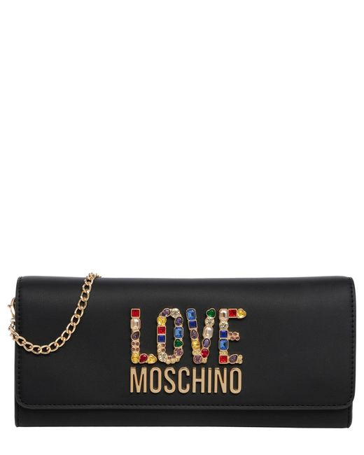 Love Moschino Black Rhinestone Logo Pouch