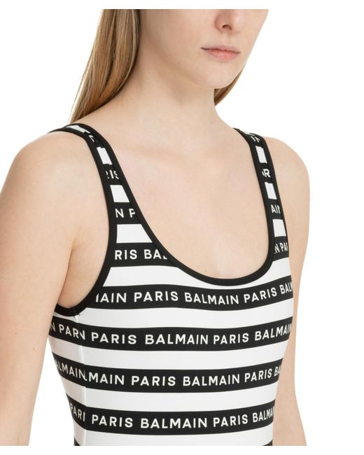 Balmain Black Iconic Stripes Swimsuit