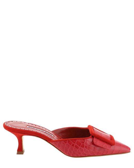 Manolo Blahnik Red Maysale Heeled Mules