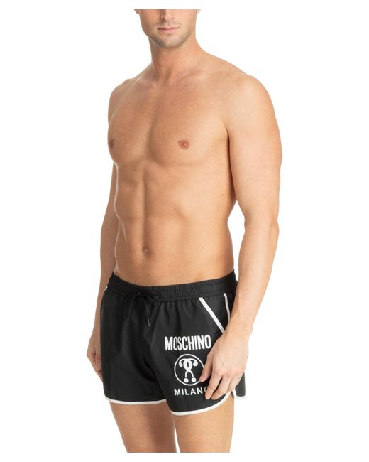 Moschino Black Double Question Mark Swim Shorts for men