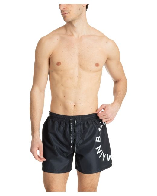 Balmain Black Logo Print Drawstring Swim Shorts for men