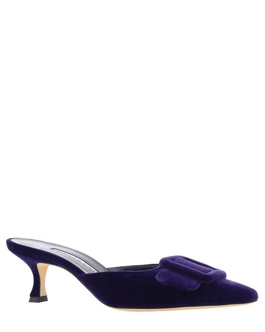 Manolo Blahnik Blue Maysale Heeled Mules