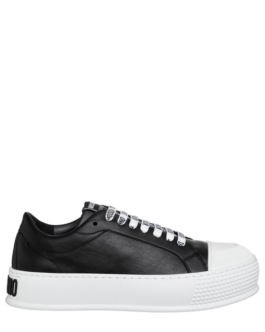 Moschino Black Round Toe Lace-up Sneakers for men