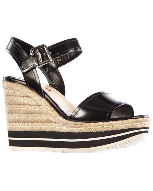 Prada Leather Shoes Wedges Sandals Corda in Black | Lyst