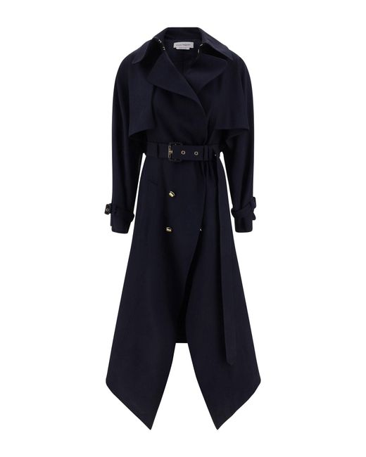 Alexander McQueen Blue Outwear Trench Coat