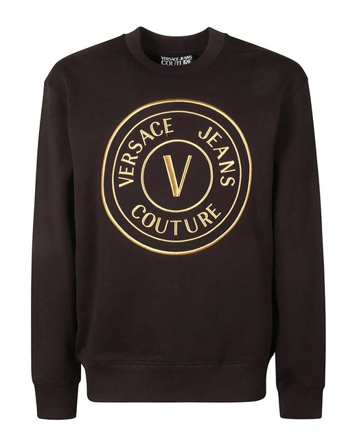 Versace Black Logo Embroidered Rib Sweatshirt for men