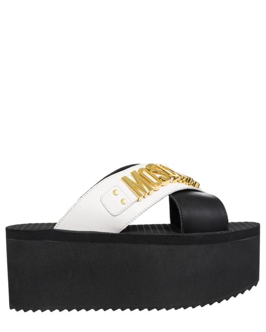 Moschino Black Lettering Logo Wedges