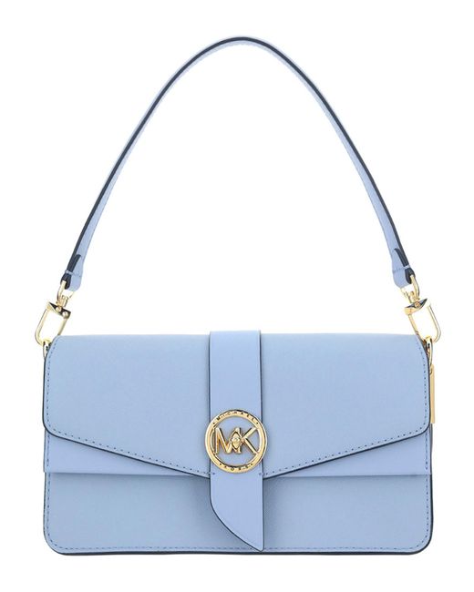 Michael Kors Ladies Greenwich Medium Saffiano Leather Shoulder Bag - Pale  Blue: Handbags