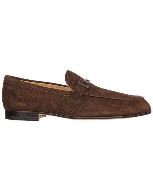 Tod's Brown Suede Loafers Moccasins Doppia T for men