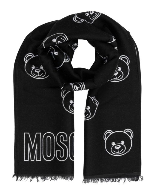 Moschino Black Teddy Bear Wool Scarf