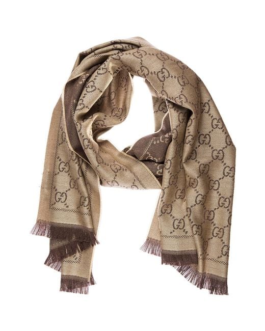 Gucci Women's Wool Scarf Jacquard in Brown | Lyst