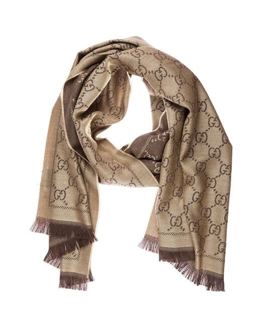 Gucci Brown Women's Wool Scarf Jacquard