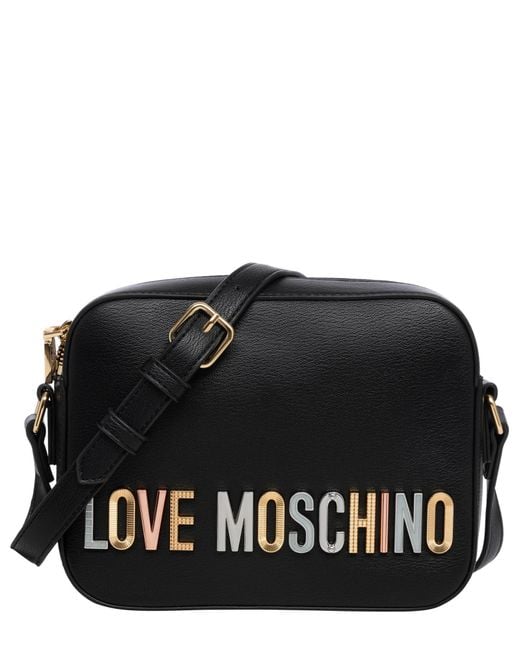 Borsa a tracolla rhinestone logo di Love Moschino in Black