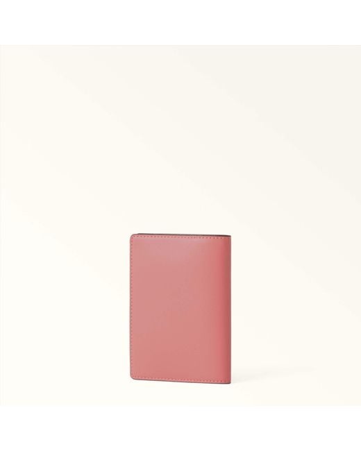 Furla Pink Camelia Passport Holder S Toni Rosewood Sidney Calf Leather + Heart Patch