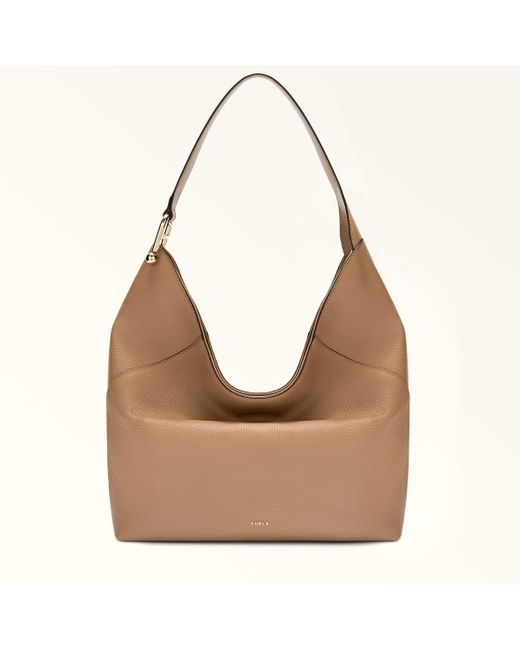 Furla Brown Lara Schultertasche Deserto Genarbtes Kalbsleder Damen