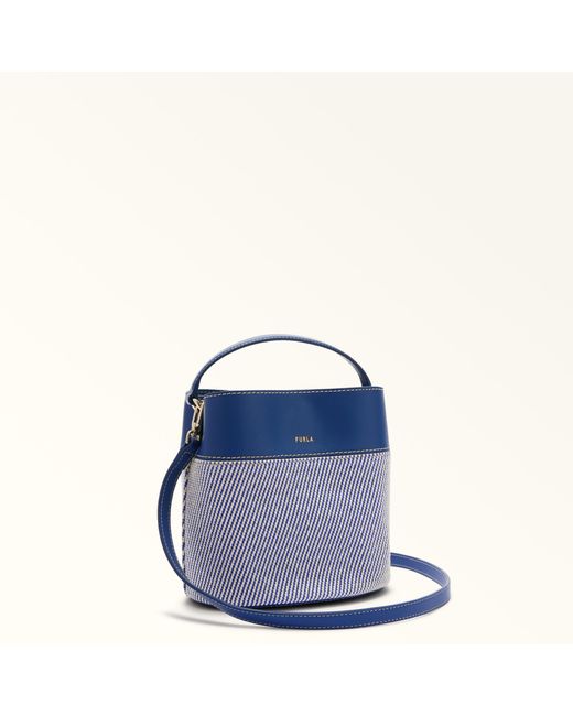 Furla Blue Amelia Bucket Bag L Toni Canvas Fabric + Sidney Calf Leather
