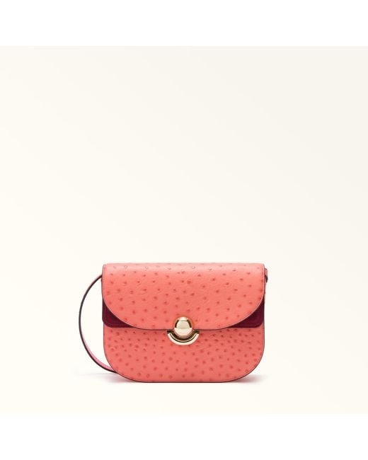 Furla Pink Sfera Crossbody Aperitivo Calf Leather With Ostrich Print + Suede