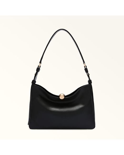 Furla Blue Sfera Soft Shoulder Bag Nero Verona Calf Leather