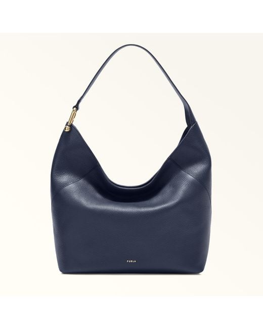 Furla Blue Lara Schultertasche Mediterraneo Genarbtes Kalbsleder Damen