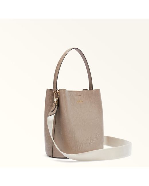 Furla Gray Danae Bucket Bag Stucco Keria Grained Calf Leather