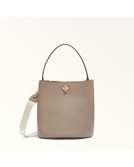 Furla Gray Danae Bucket Bag Stucco Keria Grained Calf Leather