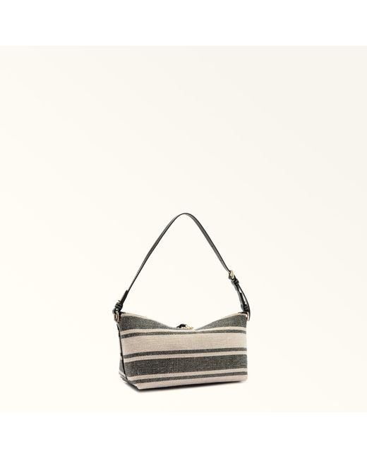 Furla Natural Debby Shoulder Bag Xl Toni Canvas Stripes Fabric + Sidney Calf Leather