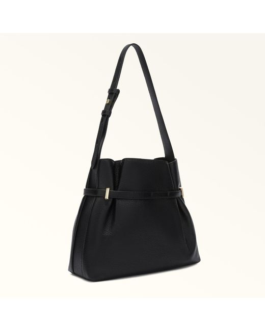 Furla Black Aura Bucket Bag Nero Keria Grained Calf Leather