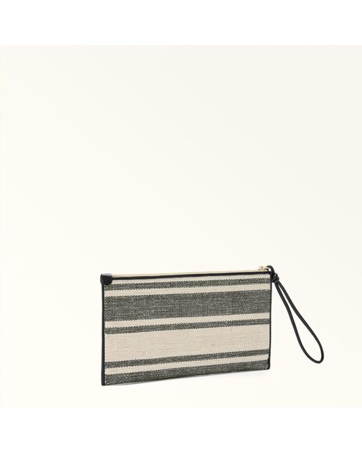 Furla Gray Iride Envelope Toni Canvas Stripes Fabric